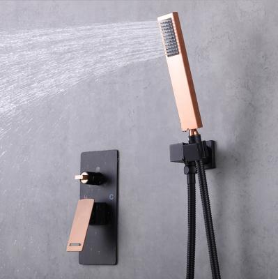 China Without Black 2021 New Arrival Sliding Bar Rose Gold Bathroom Shower Faucet Concealed 3 Way Shower Mixer Ceiling Wall Mounted Shower Set for sale