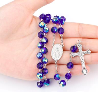 China CLASSIC Hot Selling Crystal Catholic Dark Blue Glass Rosary Beads Necklace for sale