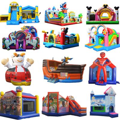 China Outdoor Entertainment Commerical PVC Castle and Water Light Combo Tropical Marble Waterslide Inflatable Pencil Bounce House with Slide for sale