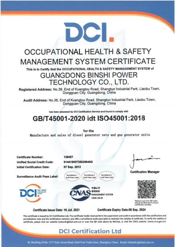 ISO 45001 - Guangdong Binshi Power Technology Co., Ltd.