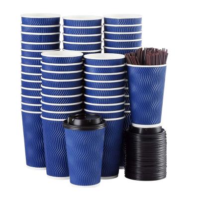 China 12oz Disposable Insulated Kraft Paper Ripple Wall To Go Paper Coffee Cups For Home Office Parties Travel Hot Drink Cups With Lids for sale