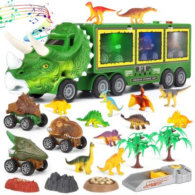 China Eco-friendly Safety Kids Dinosaur Toys With Transporter Truck Toy Set Jurassic Dinosaur Model for sale