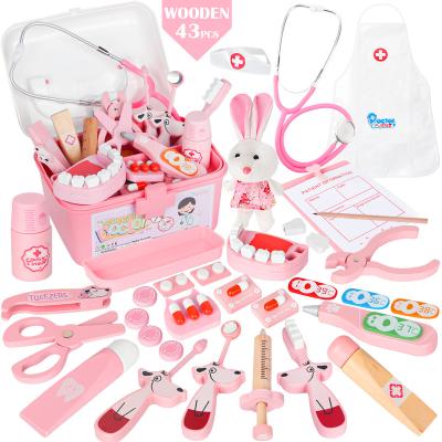 China Learning Educational Wooden Children Role Play Doctor Toys Play Set Pretend Toys Education Toys (Pink) for sale