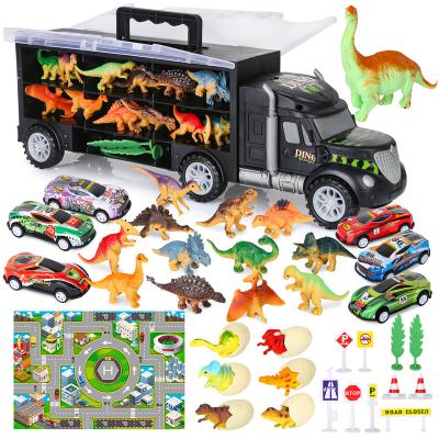 China Plastic Dinosaur Toys Truck Transport Transporter Truck Toys 37PCS for sale