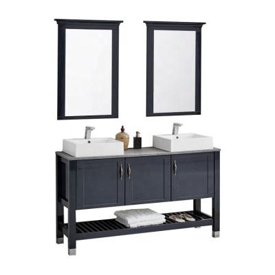 China European MDF Style Bathroom Mirror Vanity Cabinet Double Sink for sale