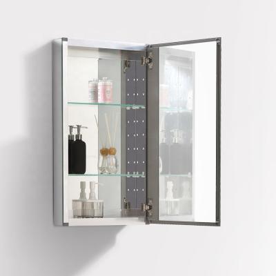 China 20 Inch Factory Direct Sale Modern Single Door Wall Hung Aluminum Bathroom Mirror Cabinet With Glass Shelf for sale