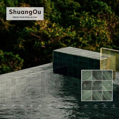 China New parquet dark verdant green mosaic design swimming pool mosaic tile for swimming pool glossy green color for bathroom porcelain mosaic tile for sale