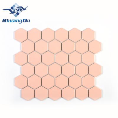 China Parquet Pink Irregular Hexagon Ceramic Tiles Mosaic, Bathroom Wall Ceramic Tile for sale