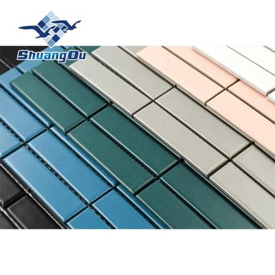 China Factory Price Strip Classic Simple Running Kitchen Backsplash and Bathroom Floor Wall Decoration Glossy and Matt Ceramic Porcelain Mosaic for sale