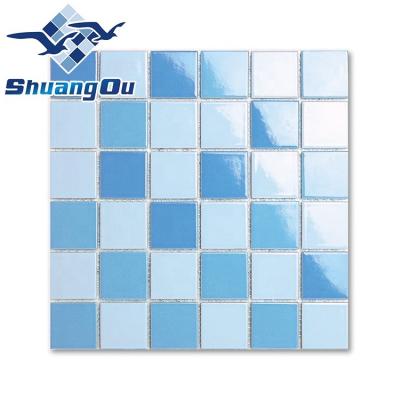 China Wholesale Stock Classic Light Blue Mixed Y48B01 Parquet Square 48x48mm Glazed Glossy School Swimming Pool Ceramic Tile Mosaic for sale