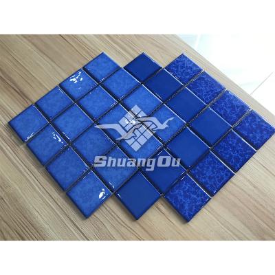 China Factory Supply 3x3 Inch Rustic Kiln Pattern Blue Glazed Tiles Pool Tile For Pool Border Decoration for sale