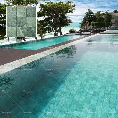 China Ceramic Mosaic 4' Anti-Slip Parquet Bali Green Marble Look Wholesale X4 Porcelain Pool Slab Porcelain Mosaic For Swimming Pool for sale