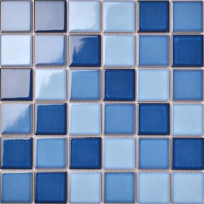 China Parquet Furnace New Series Mosaic Design Swimming Pool Mosaic Slab For Swimming Pool Color Shiny Blue Mixed Porcelain Mosaic Slab for sale