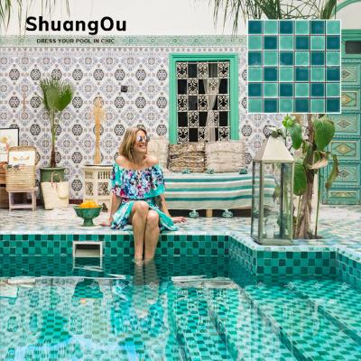 China Parquet swimming pool mosaic tile factory porcelain mosaic green color pool tile ceramic mosaic for swimming pool tile for sale