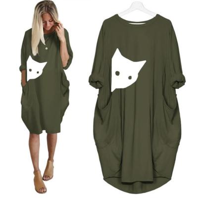 China Breathable Ready To Ship 6 Colors Cat Design Print Stock Women Dress Summer for sale