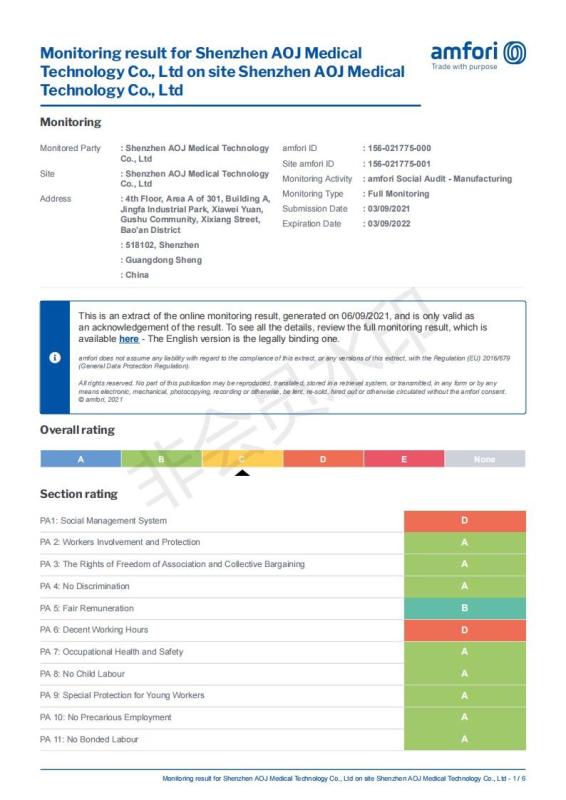 BSCI - Shenzhen AOJ Medical Technology Co., Ltd.