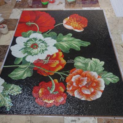 China Handmade Parquet Flower Slab Flower Glass Mosaic Wall Art Murals for sale