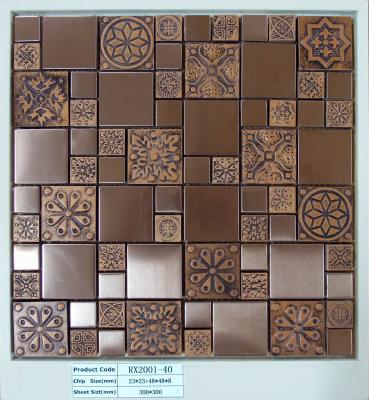 China Wall And Floor Special Roman Flower Pattern Metallic Glass Tile And Black Stainless Steel 3D Mosaic for sale