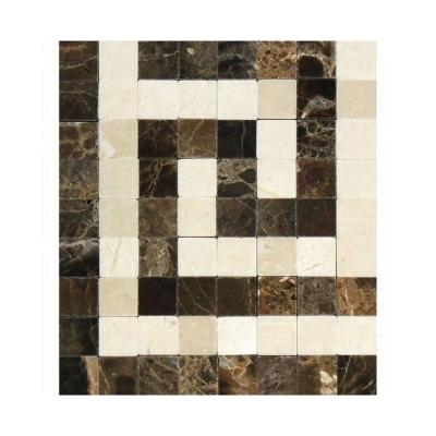 China Polished Dark Marble Greek Parquet Emperador Listello Main Border With Crema Marfil Dots for sale