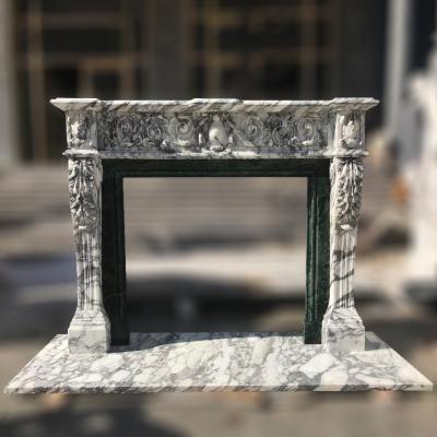 China Modern Hand Carved Natural Stone Fireplace Surround White Marble Fireplaces Surround Mantel For Home Decoration for sale