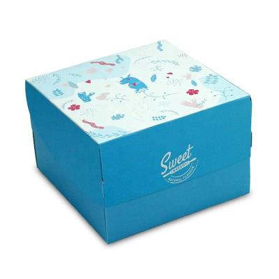 China Custom Light Blue Wedding Paper Box Recycled Simple Materials Cheesecake Box Packing Carrier Box Cartoon Wedding Paper Box for sale