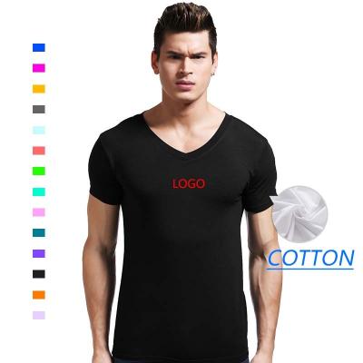 China Wholesale Plain Man Quality Anti-wrinkle Fashion Cotton V-Neck Gents Summer Oversize Plus Size Mens T-shirts Custom for sale