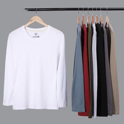 China Anti-Wrinkle Hot Sale Plain Premium Heavy Cotton Round Neck Slim Fit Long Sleeve Plus Size Mens T-Shirts for sale