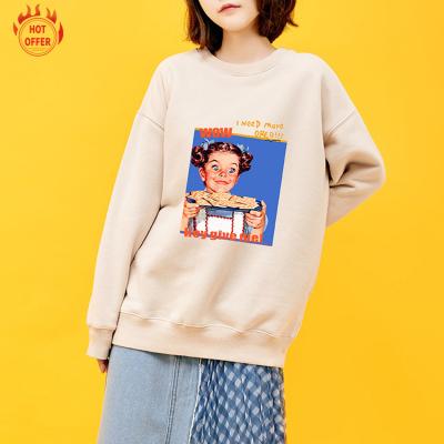 China 2021 Fashionable Ladies Oversize Sweater Anti-wrinkle Polyester Loose Fit 50% Cotton 50% Screen Printed Women's Hoodies and Sweatshirts for sale