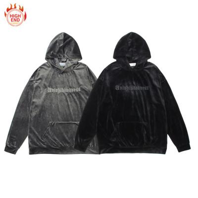 China Wholesale Anti-wrinkle Designer Luxury Baggy Velor 100%Polyester Basics Embroidered Velvet Black Mens Hoodies for sale