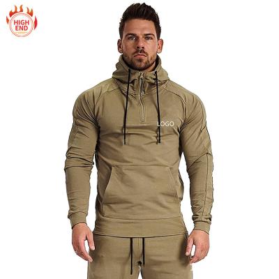 China High Quality Fitness Sporty Pullover Anti-wrinkle Workout Half Zipper Hoodies Gray Training Sweatshirts Men Sportswear for sale