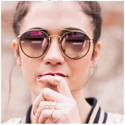 China 10 Years Experience 3647 Retro Small Round Sunglasses 2021 UV400 Double Bridge Glass Sunglasses Men Women Blue Shades for sale