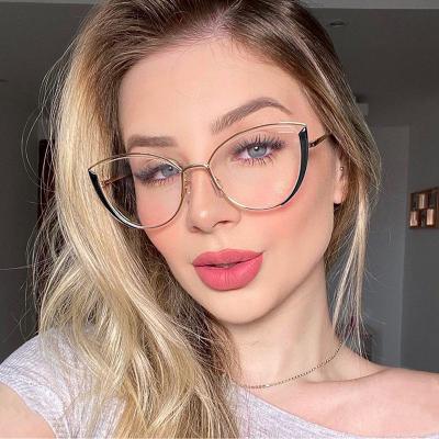 China 10 Years Experience Amazon Cat Eye Fashion Women Metal Glass UV400 Spring Eyewear Blue Light Blocking Hinge Hot Selling Blue Light Eyewear for sale