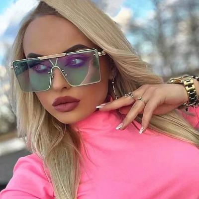 China Euromonk Sunglasses Fashion Big Half Oversized Glass Metal Square Frame Shade One Piece Sunglasses for sale