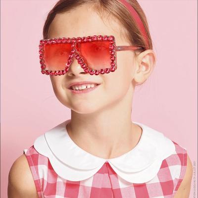 China Euromonk Boy&Girl Kids Children Rhinestone Sun Glasses Diamond Crystal Frame Square Sunglasses Fashion Sunglasses Luxury for sale