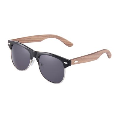 China Fashion Sunglasses Euromonk Classic Sports Style Half Frame Mens Hinged Spring Metal Polarized Wooden Bamboo Sunglasses for sale