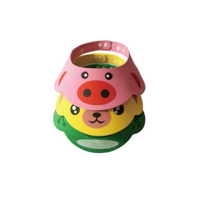 China Cardboard Design Adjustable Soft EVA Kids Shower Cap Baby Shower Cap Ear Eye Protection Hat Baby Shampoo Cap for sale