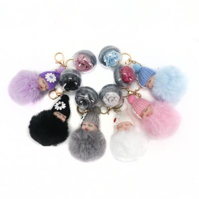 China Custom Made Multicolor Durable Fur Ball Plush Faux Fur Doll Sleeping Baby - Doll Key Chain for sale