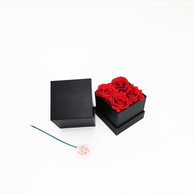 China Natural Touch Luxury Round Forever Eternal Preserved Roses In Square Box For Valentines Day Artificial Rose Silk Ribbon Pink Flowers Gift for sale