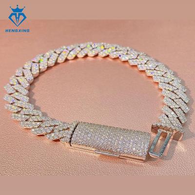 China Hiphop Hot Hip Hop 15mm 925 Silver  cuban link chain and bracelet  Moissanite cuban chain For friendship bracelet for sale