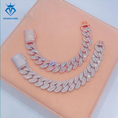 China Hiphop High Quality 18mm Hip Hop Cuban chain Bracelet VVS Moissanite Custom gold plating Rose Gold italian charm bracelet for sale