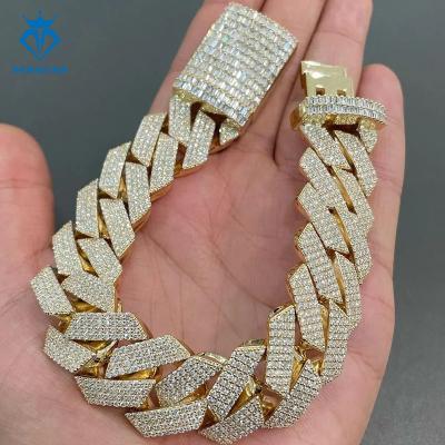 China Hiphop Custom Miami 18mm gold plated hip hop Cuban Chain bracelet femme VVS Moissante Cuban Chain bracelet charms For Men for sale