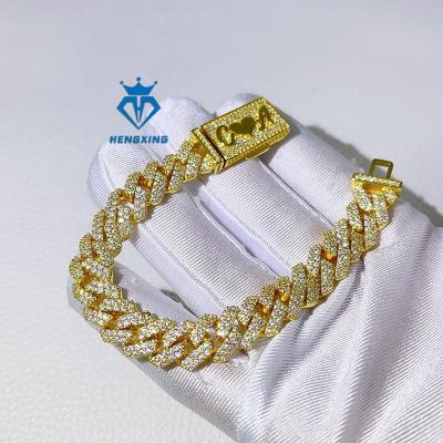 China Hiphop New Design Big Stone Clasp 15MM  Moissanite  cuban chain bracelet 18K gold plating Hip Hop Iced Out Cuban link Bracelet For men for sale