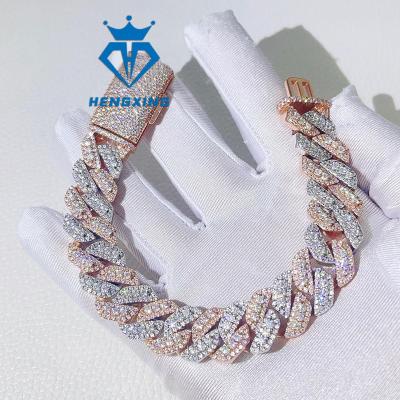 China Hiphop 15mm Gold Plated Luxury Moissanite diamond bracelet Hip hop jewelry for men and women cuban link chain and bracelet for sale