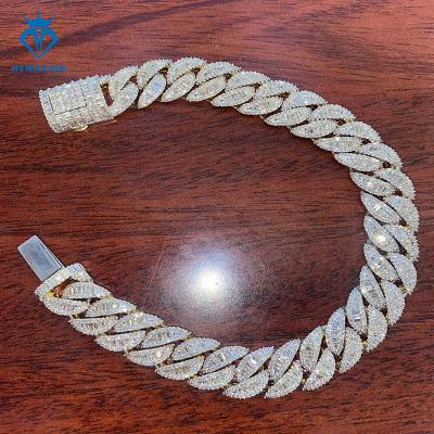 China Hiphop Hip hop Miami Cuban link chain iced out full Moissanite diamond 15mm Cuban bracelet 925 Sterling silver bracelet for sale