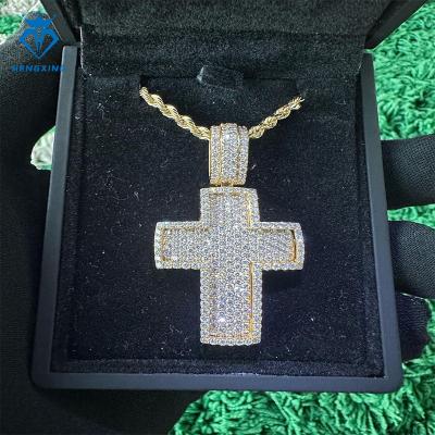 China Hiphop Iced Out Jewellery Hip Hop 925 Silver Gold Plated Pendant VVS Moissanite jesus Cross Pendant Necklace for sale