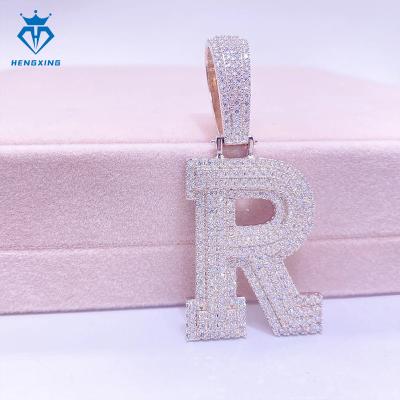 China Hiphop Solid Silver 925 Custom Iced Out pendant VVS Moissanite Name Chain Hip Hop Letter Pendant Necklace for sale