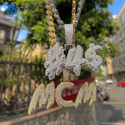 China Hiphop Hengxing Jewelry 925 Silver letter men's chain pendant Hip hop moissanite  diamond Necklace pendant for sale