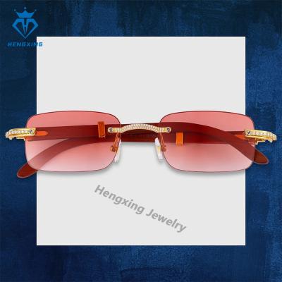 China Fashion Sunglasses Custom Logo Fashion Luxury Diamond Womens Sunglasses  VVS moissanite rimless heart sunglasses for sale