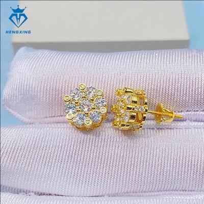 China Hiphop Hip hop Jewelry hot 18k gold plated hammered earring 925 silver  vvs moissanite diamond stud earrings for sale