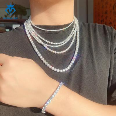 China Hiphop Custom Luxury Jewelry 925 Silver Hip Hop tennis chain bracelet Moissanite Diamond Iced out tennis chain Necklace for sale